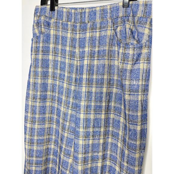 Zara Wide Leg Plaid Trouser Womens size XL New Blue Cream Black - Picture 5 of 8